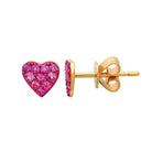 14K Gold Micro Pave Ruby Heart Button Earrings Yellow Gold Izakov Diamonds + Fine Jewelry