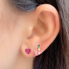 14K Gold Micro Pave Ruby Heart Button Earrings Pair / Yellow Gold Izakov Diamonds + Fine Jewelry