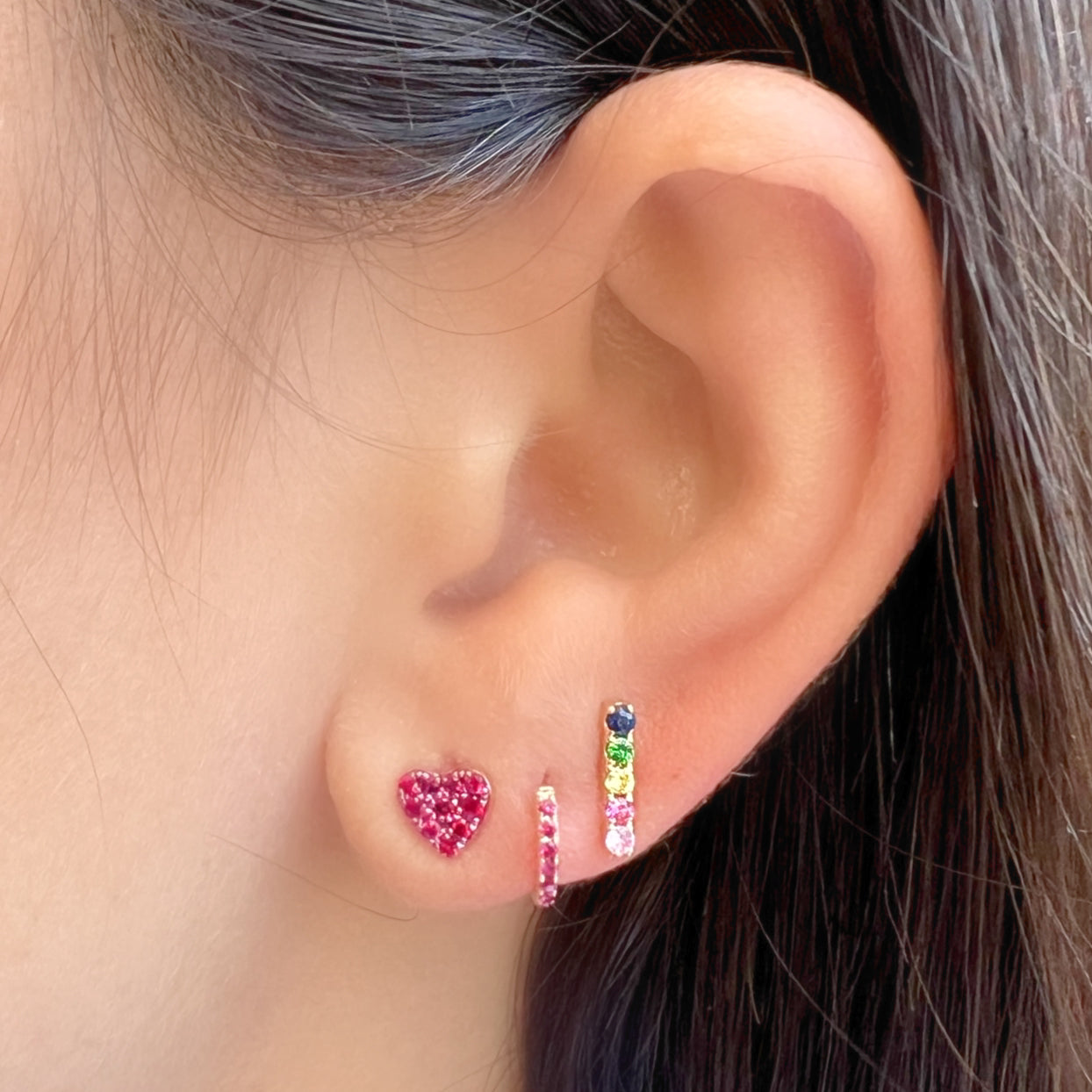 14K Gold Micro Pave Ruby Heart Button Earrings - Earrings - Izakov Diamonds + Fine Jewelry
