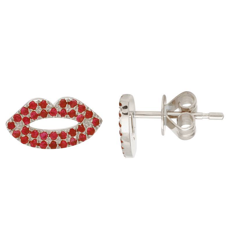 14K Gold Micro Pave Ruby Lips Button Earrings White Gold Izakov Diamonds + Fine Jewelry