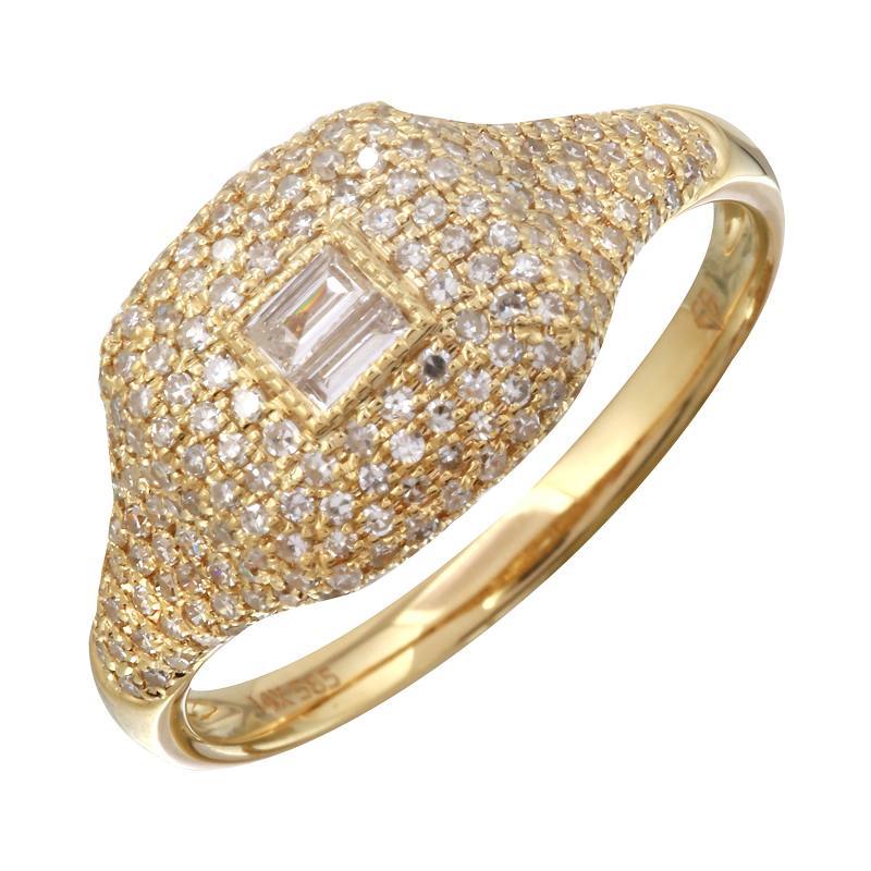14K Gold Micro Pave Signet Diamond Ring 6.5 / Yellow Gold Izakov Diamonds + Fine Jewelry