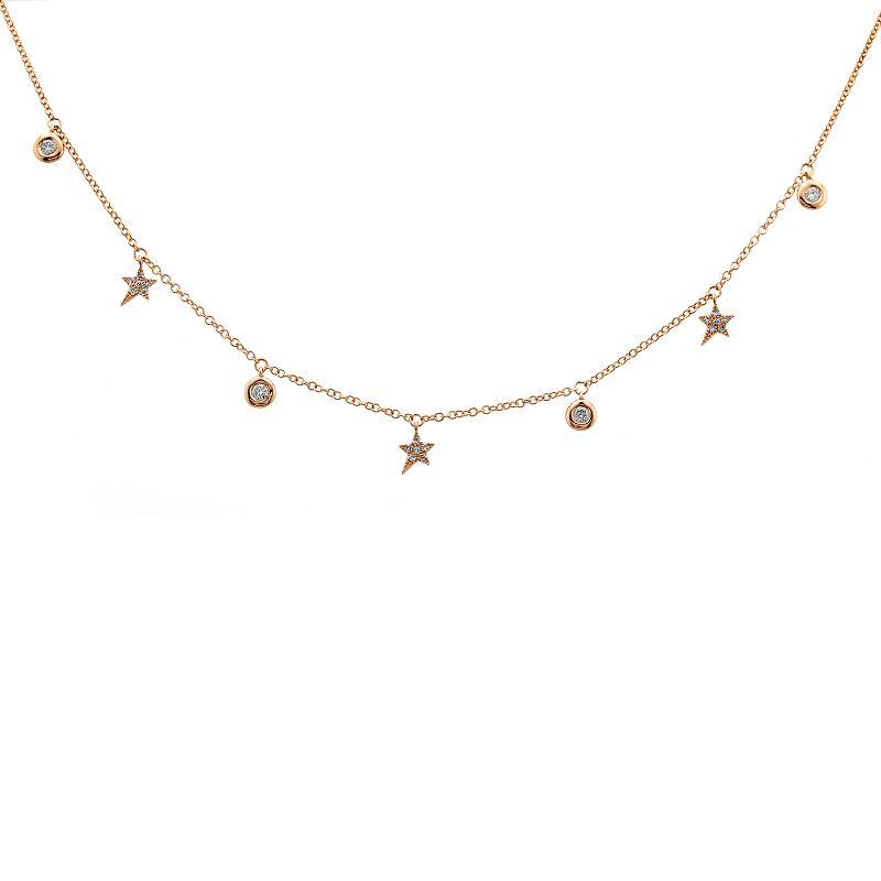 14K Gold Micro Pave Star + Round Bezel Diamond Dangling Necklace Rose Gold Izakov Diamonds + Fine Jewelry