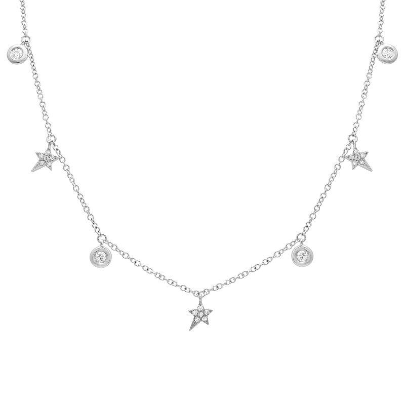 14K Gold Micro Pave Star + Round Bezel Diamond Dangling Necklace White Gold Izakov Diamonds + Fine Jewelry