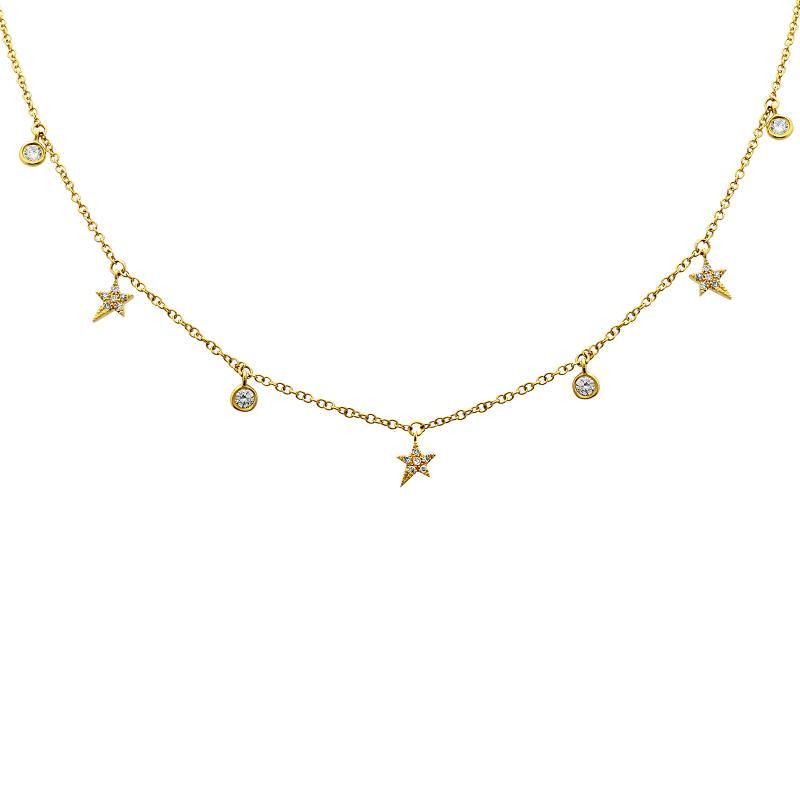 14K Gold Micro Pave Star + Round Bezel Diamond Dangling Necklace Yellow Gold Izakov Diamonds + Fine Jewelry