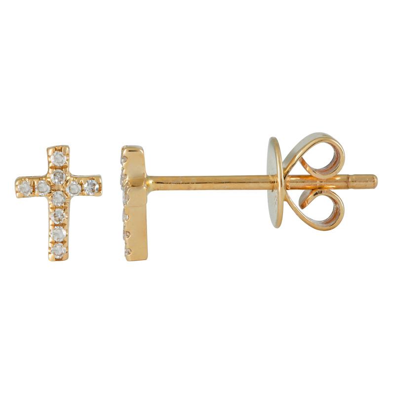 14K Gold Mini Cross Diamond Button Earrings Yellow Gold Izakov Diamonds + Fine Jewelry