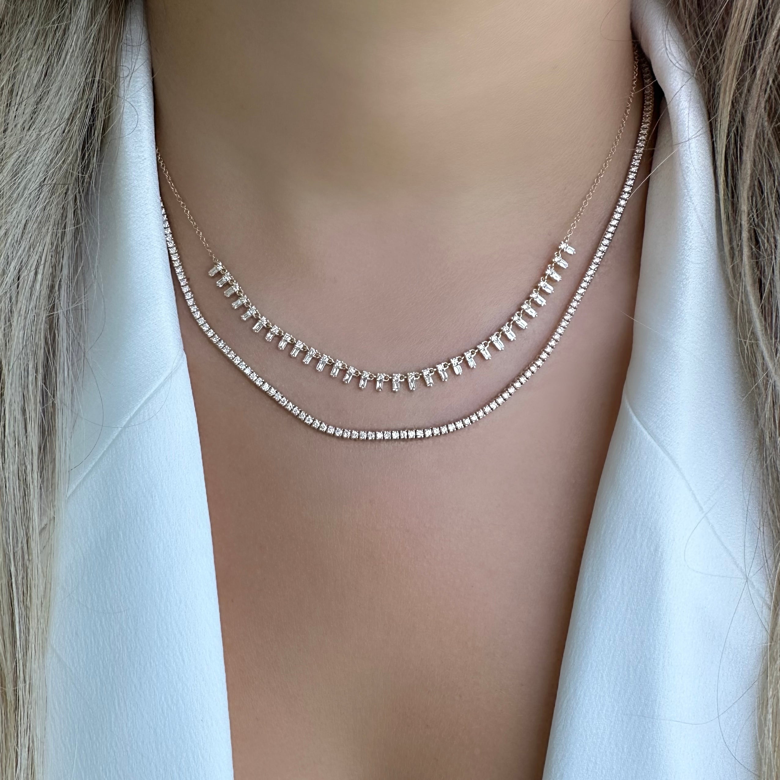 14K Gold Mini Tribal Baguette Drop Diamond Necklace - Necklaces - Izakov Diamonds + Fine Jewelry