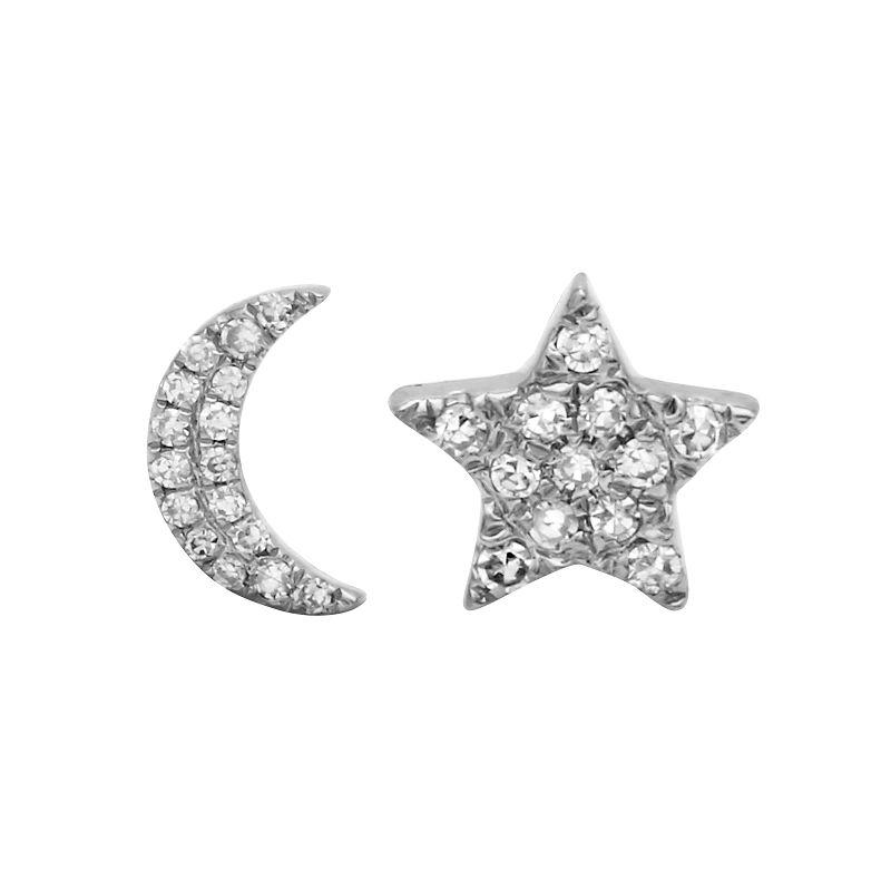 14K Gold Mismatch Star + Moon Button Earrings White Gold Izakov Diamonds + Fine Jewelry