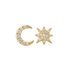 14K Gold Mismatch Sunburst + Moon Button Earrings Yellow Gold Izakov Diamonds + Fine Jewelry