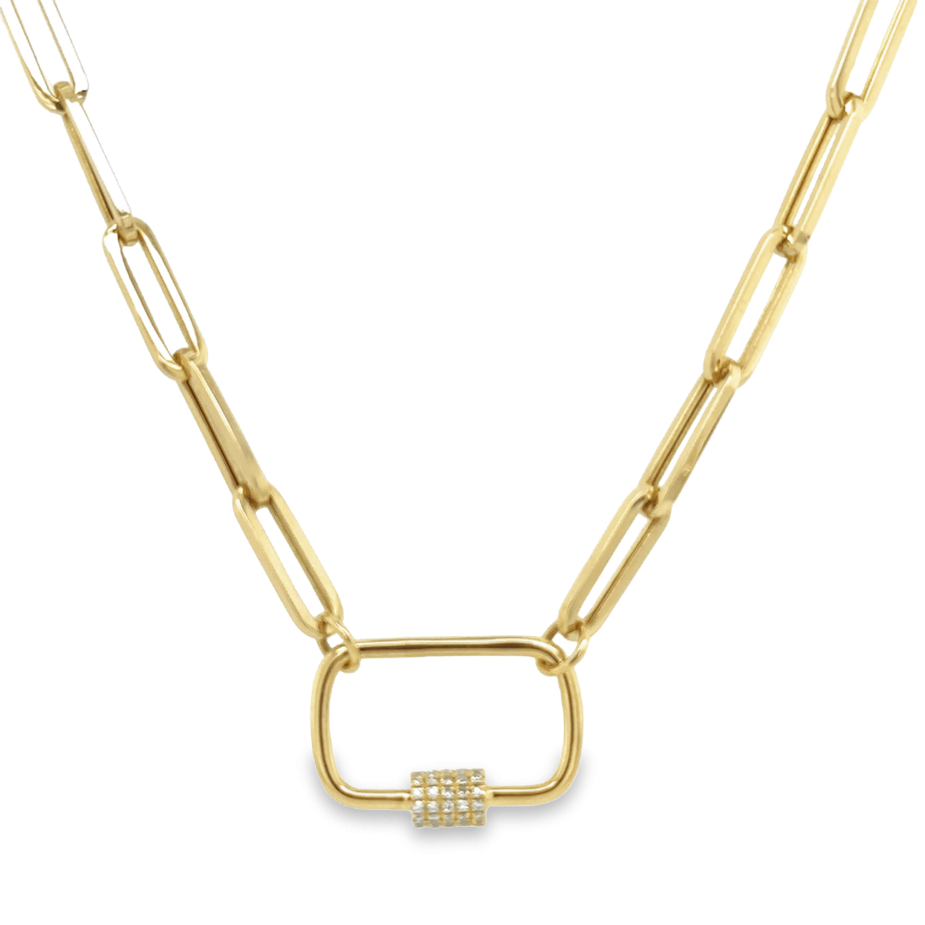 Paper Clip Chain Diamond Carabiner Necklace | Mure + Grand Gold