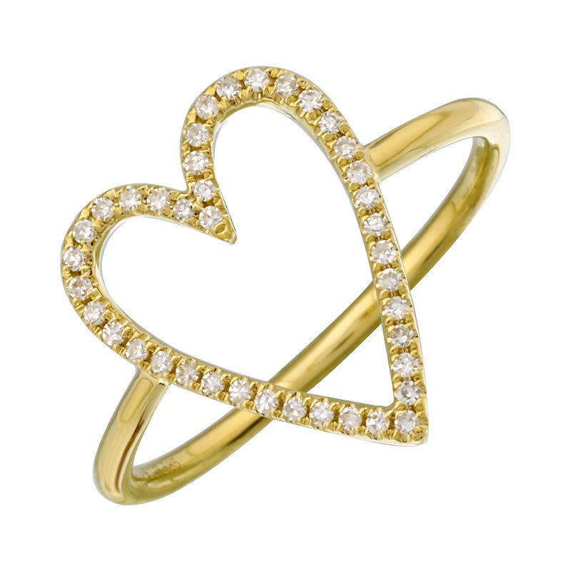 14K Gold Open Skinny Heart Halo Diamond Ring Yellow Gold Izakov Diamonds + Fine Jewelry