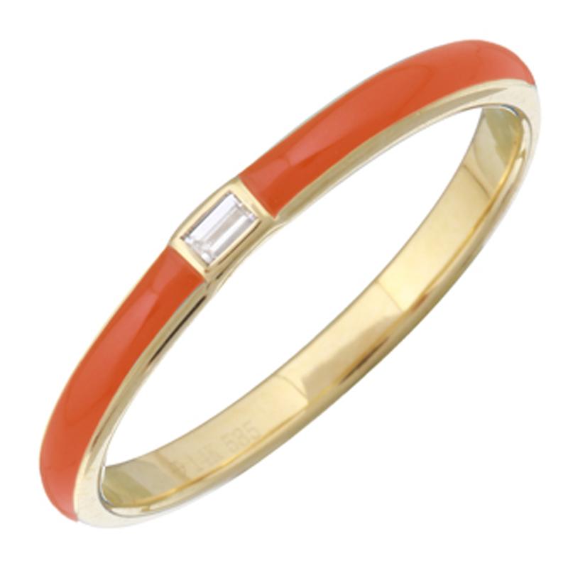 14K Gold Orange Enamel Baguette Diamond Ring Izakov Diamonds + Fine Jewelry