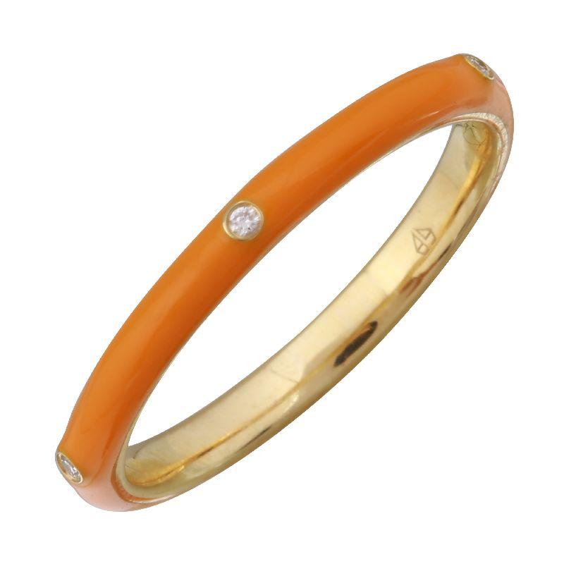 14K Gold Orange Enamel Round Diamond Ring Izakov Diamonds + Fine Jewelry