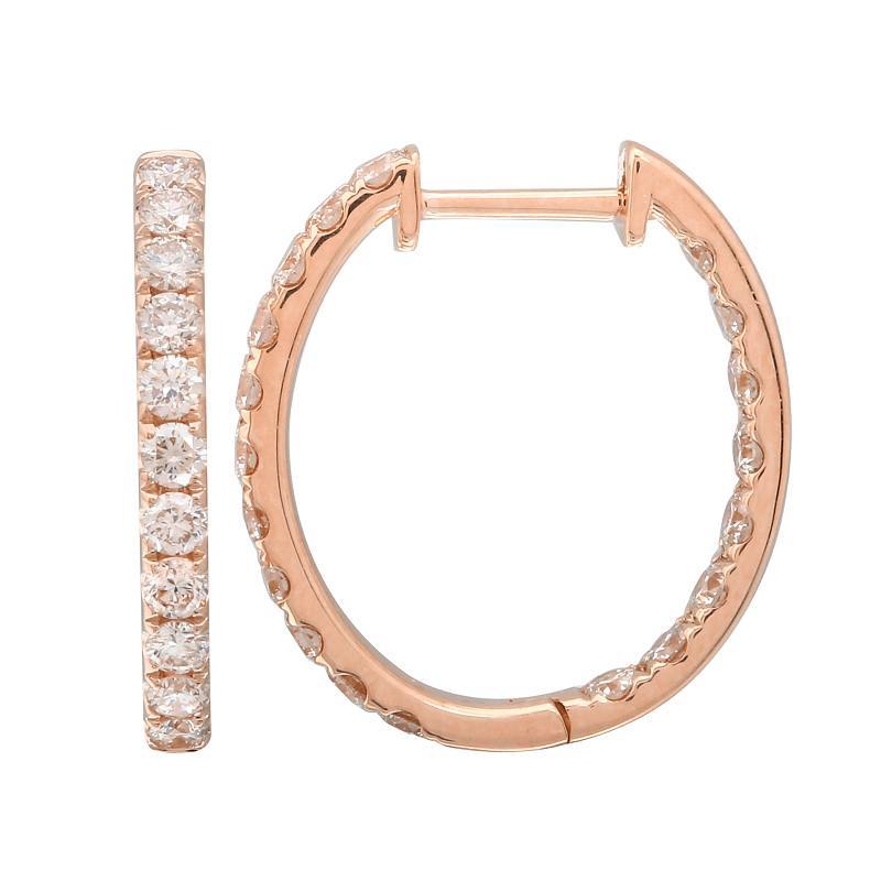 14K Gold Oval Inside-Out Diamond Hoops Rose Gold Izakov Diamonds + Fine Jewelry