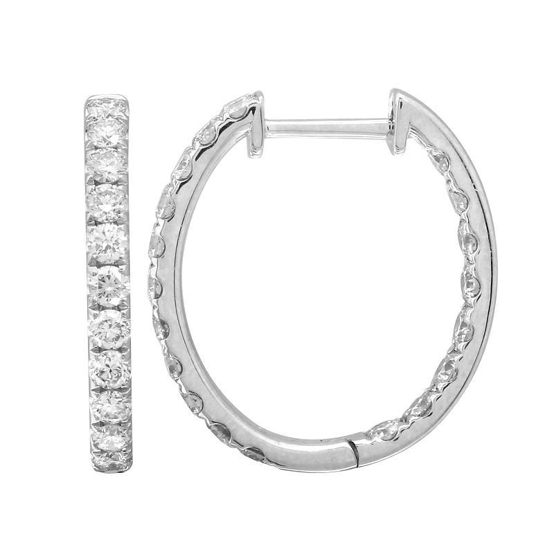 14K Gold Oval Inside-Out Diamond Hoops White Gold Izakov Diamonds + Fine Jewelry