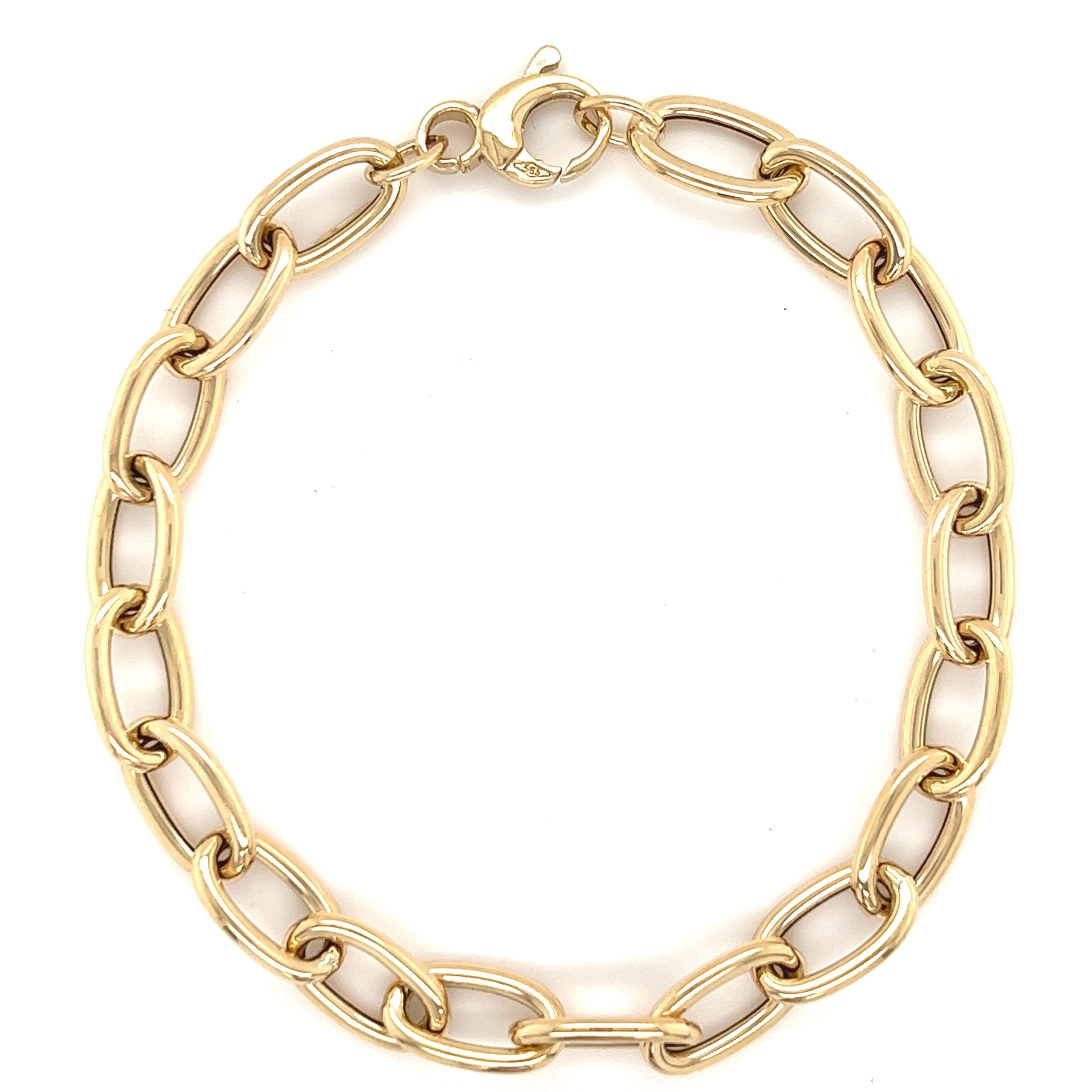 14K Gold Oval Link Bracelet 6.8mm / 7.5" / Yellow Gold Izakov Diamonds + Fine Jewelry