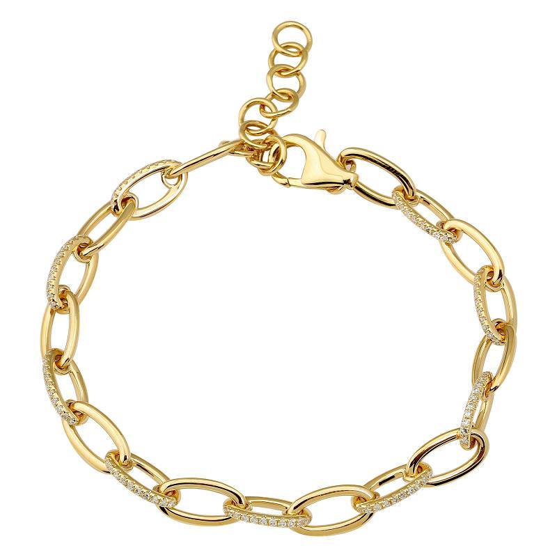 14K Gold Oval Link Diamond Bracelet Yellow Gold Izakov Diamonds + Fine Jewelry