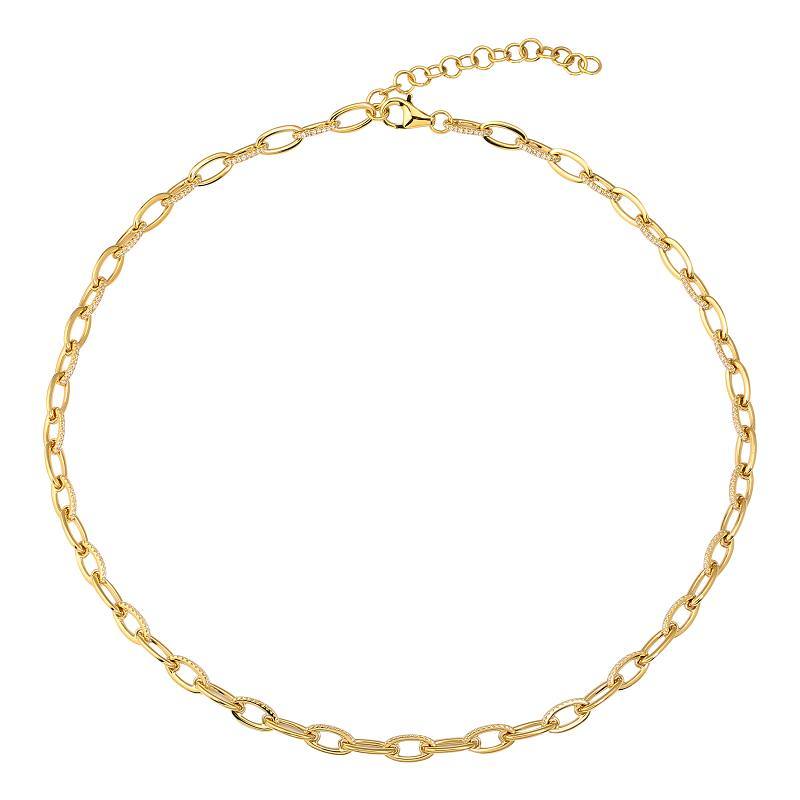 14K Gold Oval Link Diamond Necklace Yellow Gold Izakov Diamonds + Fine Jewelry