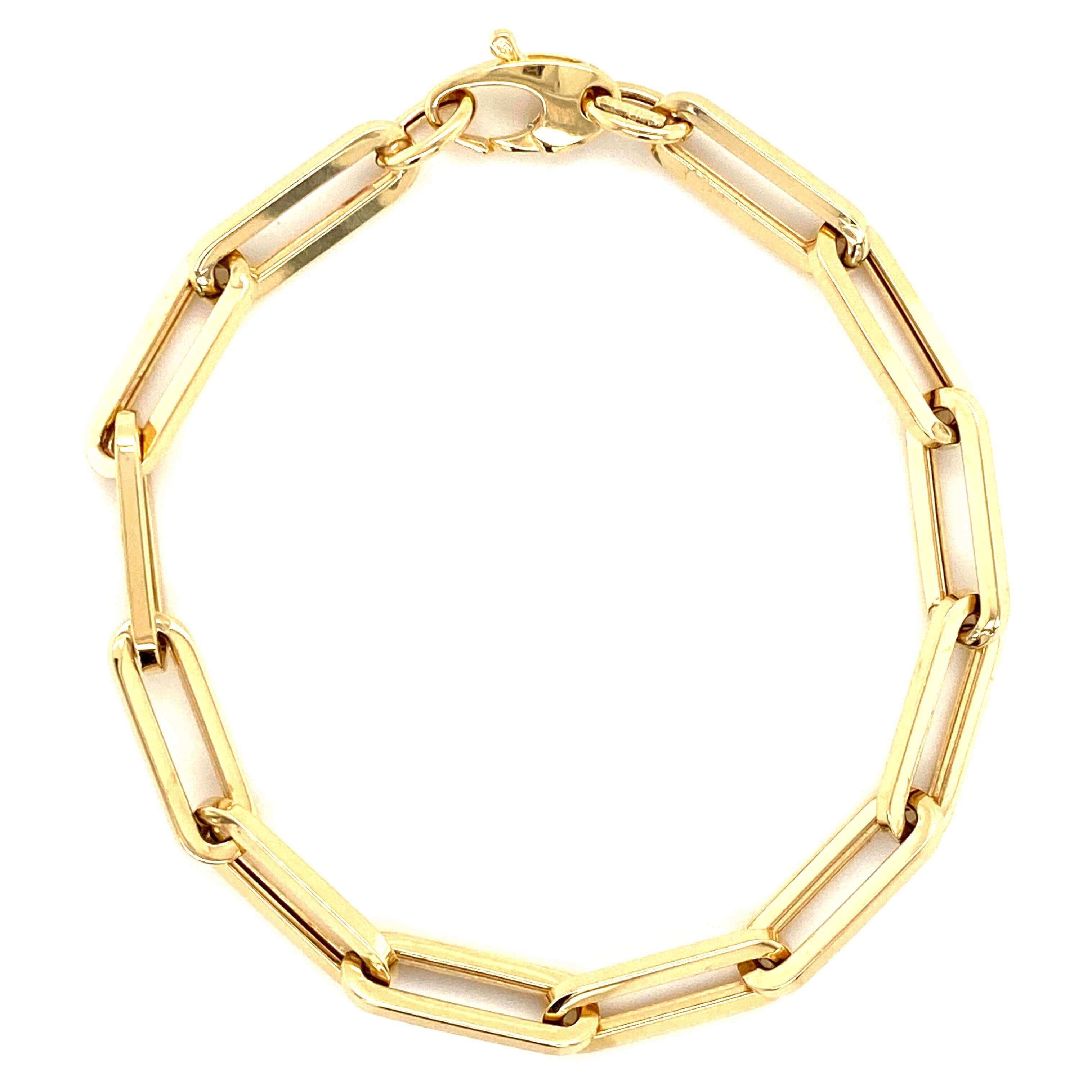 14k Gold Paper Clip Link Bracelet