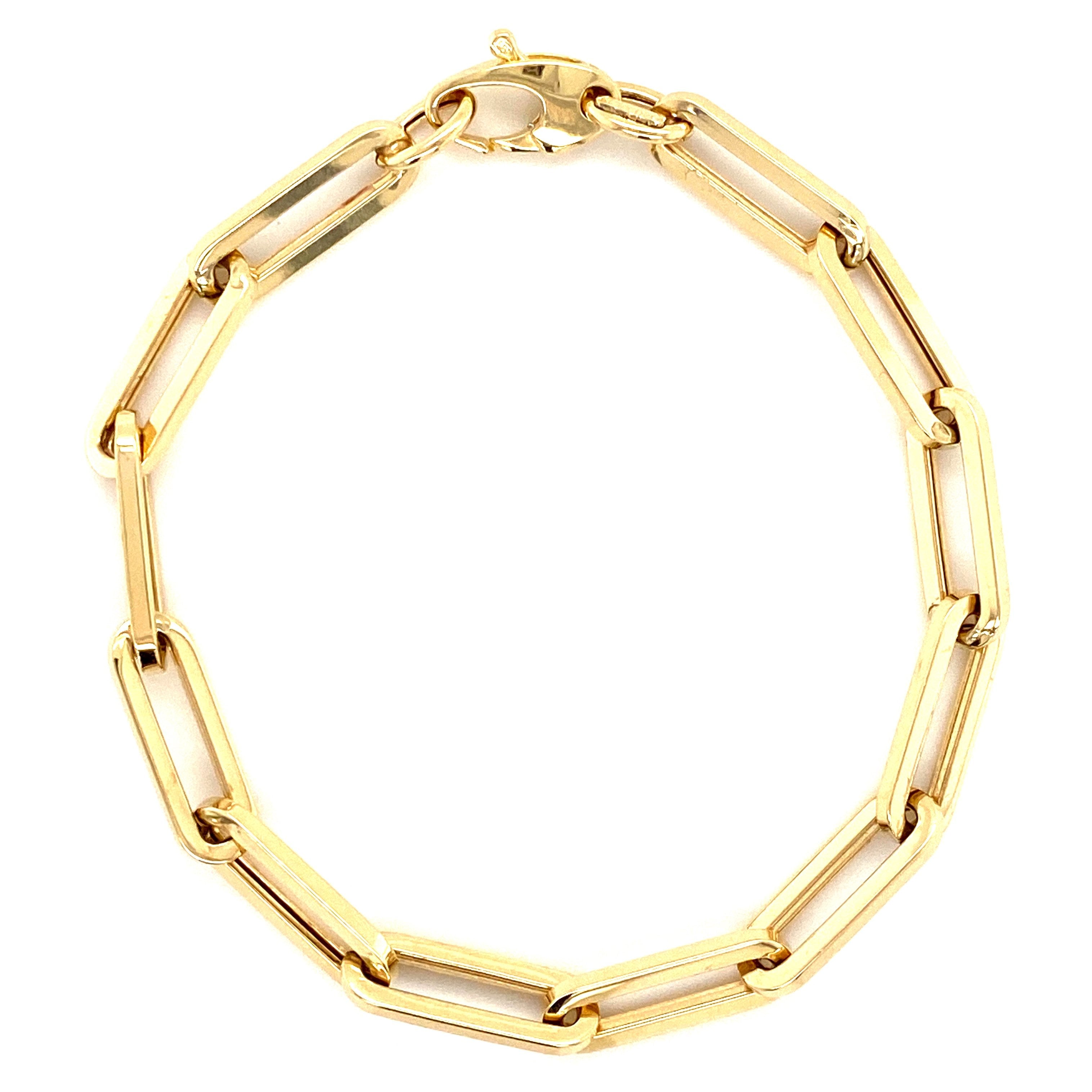 14K Gold Paper Clip Link Chain Bracelet L / 7" / Yellow Gold Izakov Diamonds + Fine Jewelry