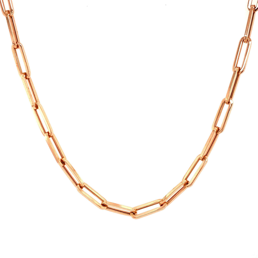 Solid Paperclip Chain Necklace 14K Rose Gold 16