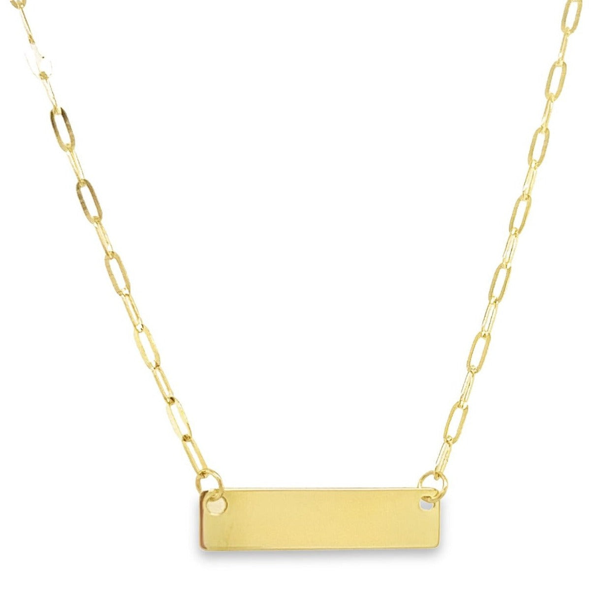 14K Gold Paper Clip Link Engravable ID Necklace Izakov Diamonds + Fine Jewelry