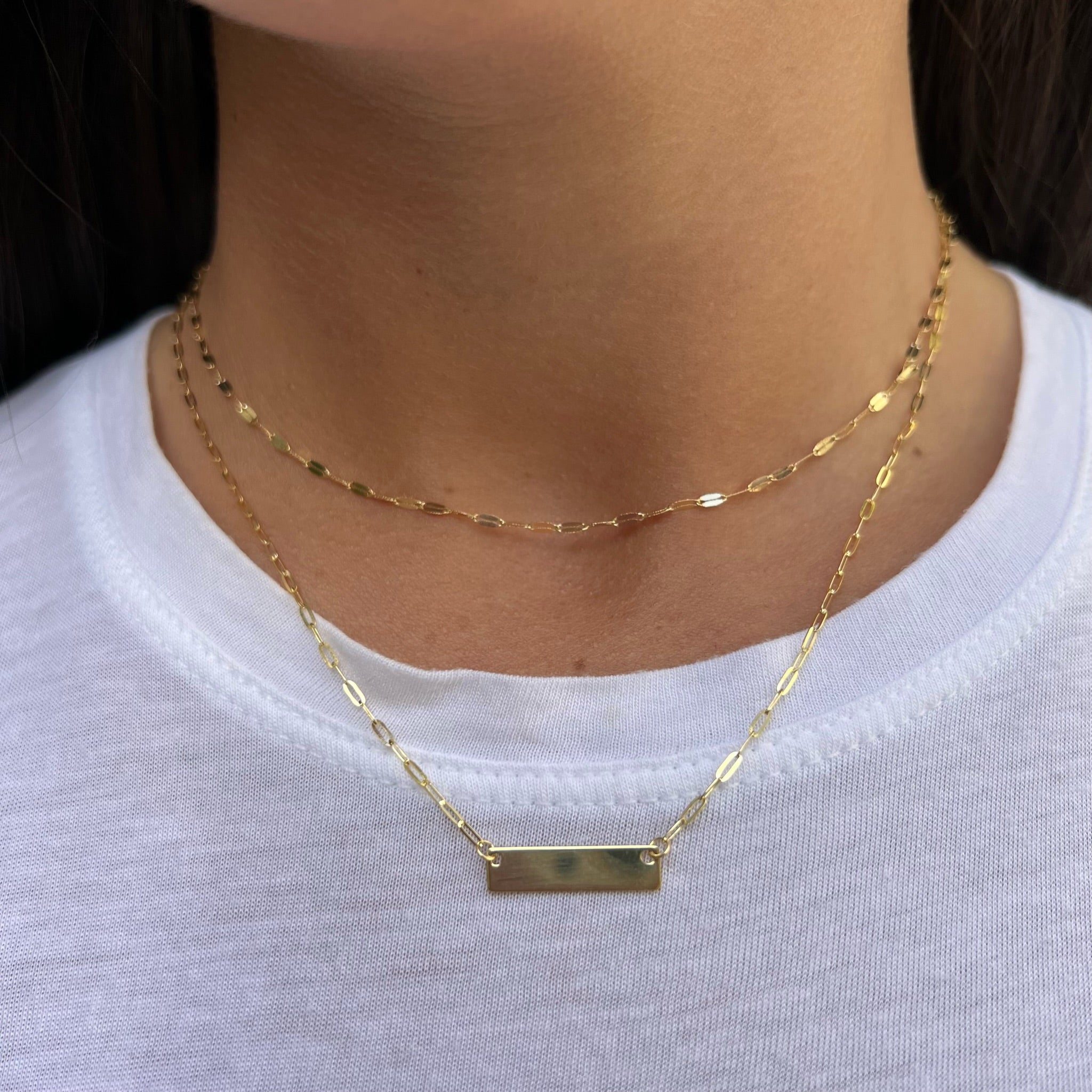 14K Gold Paper Clip Link Engravable ID Bar Necklace Izakov Diamonds + Fine Jewelry