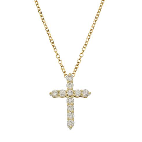 14K Gold Pave Diamond Cross Necklace Yellow Gold Izakov Diamonds + Fine Jewelry