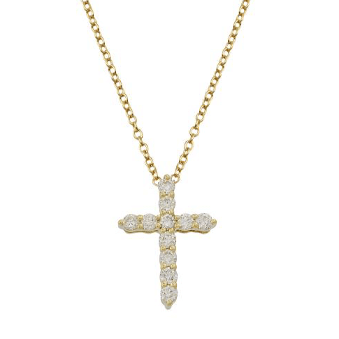 14K Gold Pave Diamond Cross Necklace Yellow Gold Izakov Diamonds + Fine Jewelry