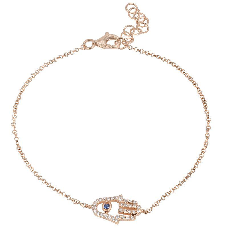 14K Gold Pave Diamond Evil Eye Hamsa Bracelet Rose Gold Izakov Diamonds + Fine Jewelry