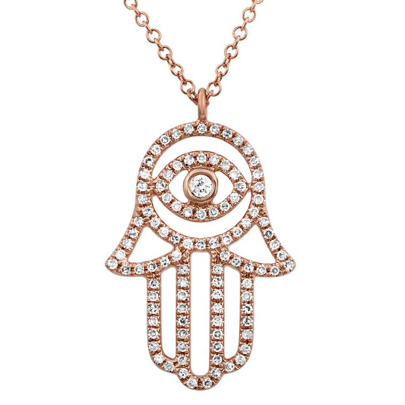 14K Gold Pave Diamond Evil Eye Hamsa Necklace - Necklaces - Izakov Diamonds + Fine Jewelry