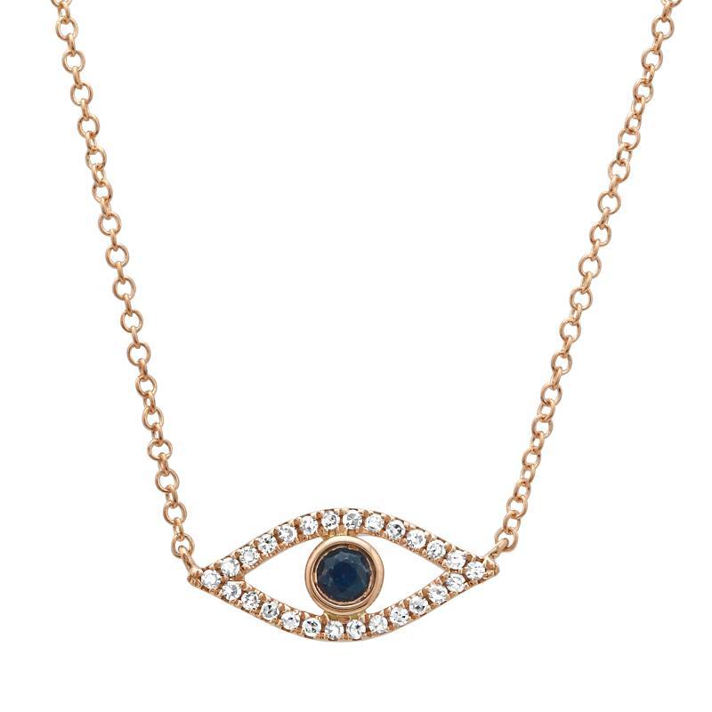 14K Gold Pave Diamond Evil Eye Necklace Rose Gold Izakov Diamonds + Fine Jewelry