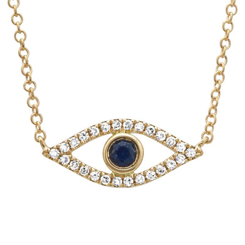 14K Gold Micro Pave Diamond Evil Eye Necklace Charm