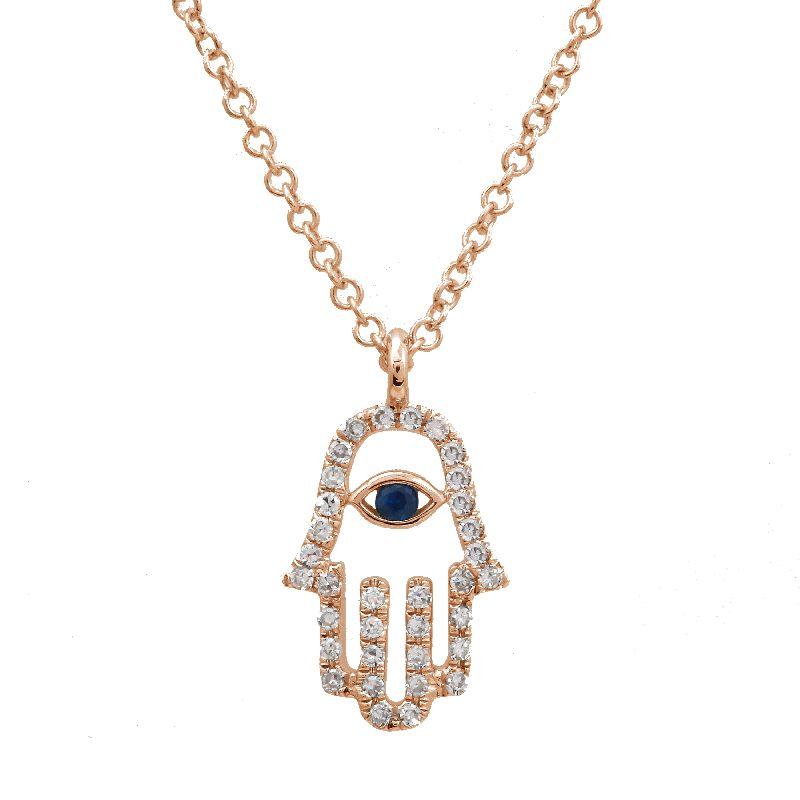 14K Gold Pave Diamond Hamsa Necklace Rose Gold Izakov Diamonds + Fine Jewelry