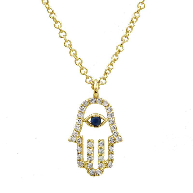 14K Gold Pave Diamond Hamsa Necklace Yellow Gold Izakov Diamonds + Fine Jewelry