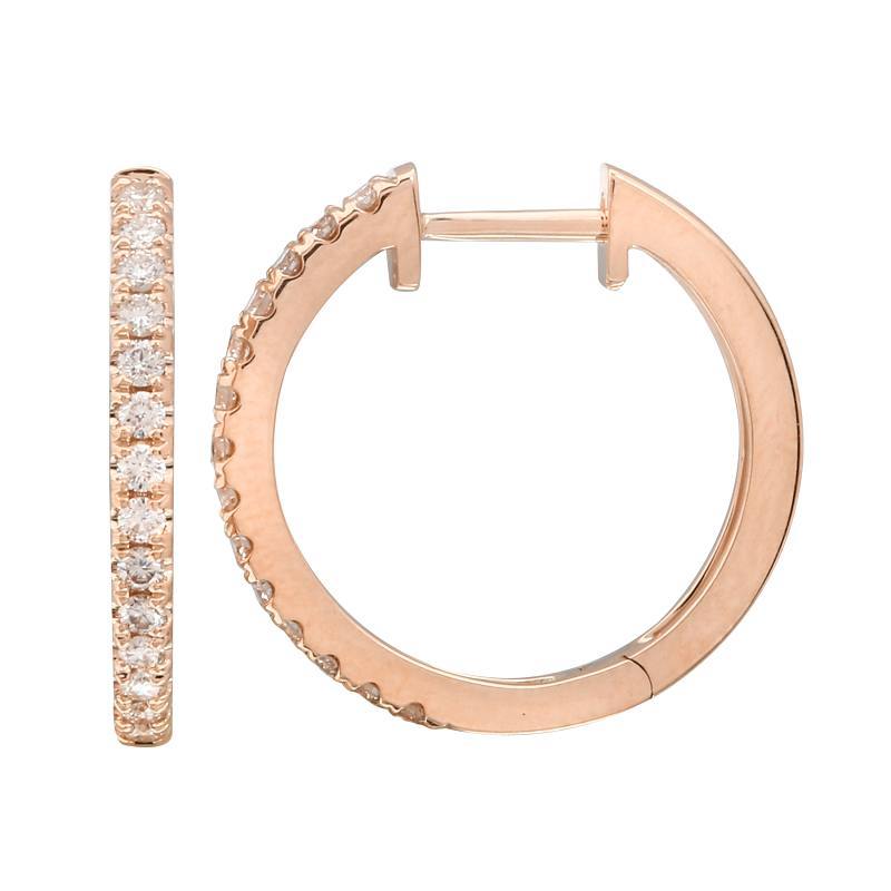 14K Gold Pave Diamond Huggie Earrings (17mm) Rose Gold Izakov Diamonds + Fine Jewelry