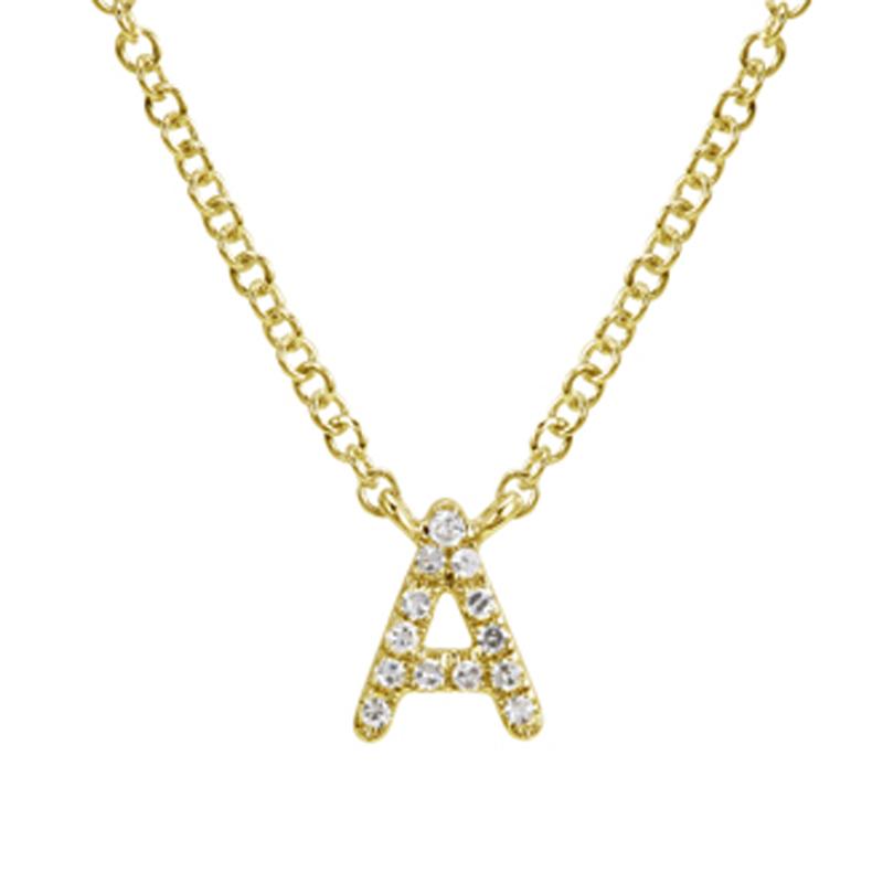 14K Gold Pave Diamond Initial Necklace A / Yellow Gold Izakov Diamonds + Fine Jewelry
