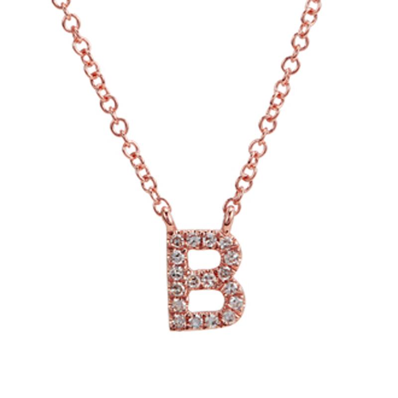 14K Gold Pave Diamond Initial Necklace B / Rose Gold Izakov Diamonds + Fine Jewelry