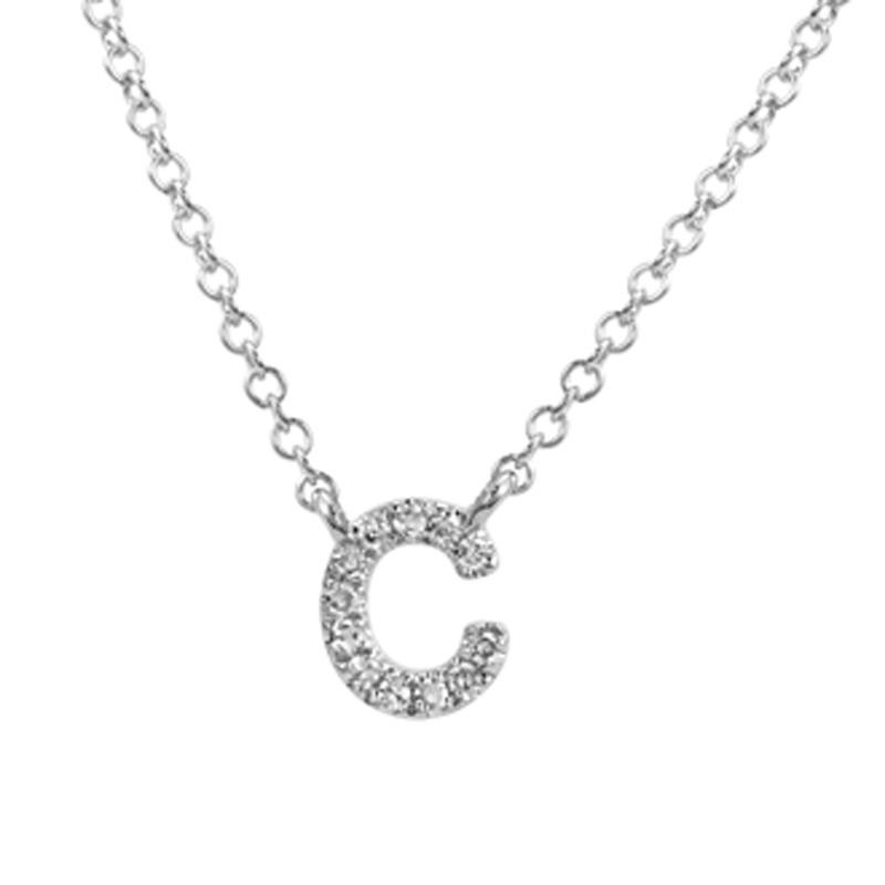 14K Gold Pave Diamond Initial Necklace C / White Gold Izakov Diamonds + Fine Jewelry