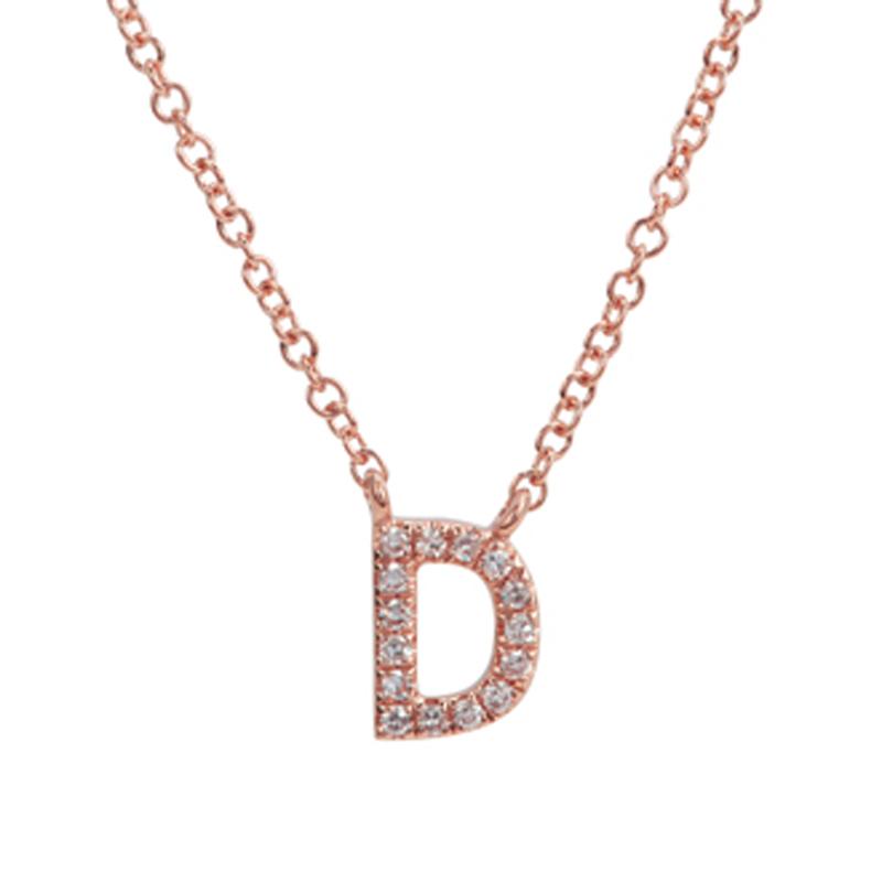 14K Gold Pave Diamond Initial Necklace D / Rose Gold Izakov Diamonds + Fine Jewelry