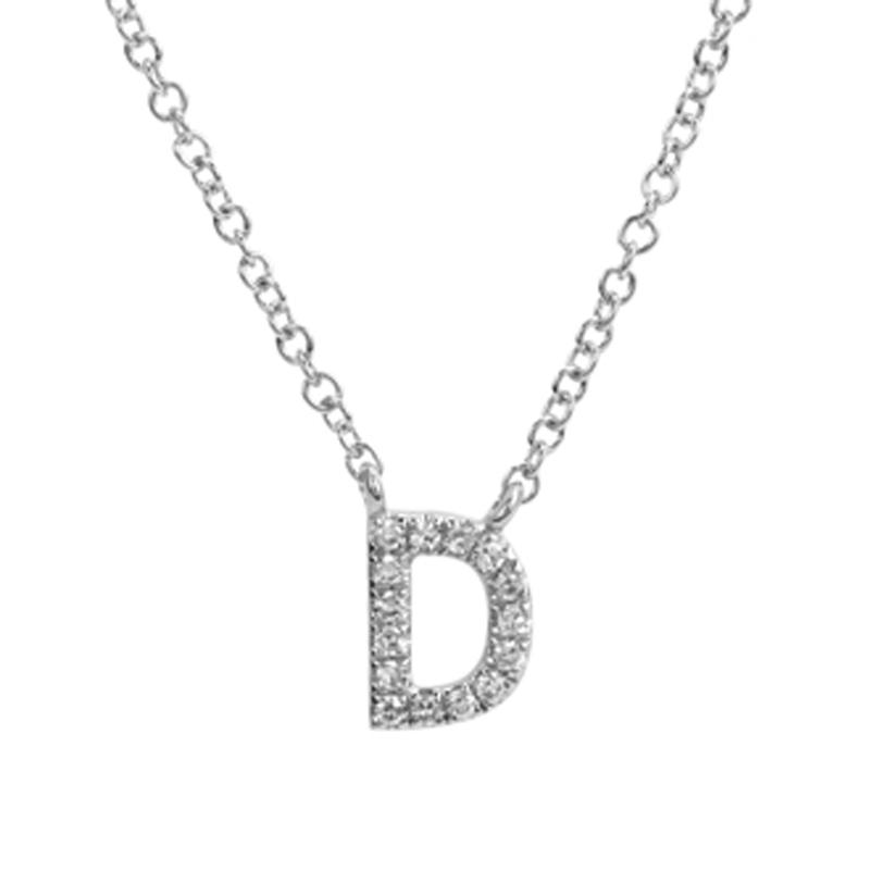 14K Gold Pave Diamond Initial Necklace D / White Gold Izakov Diamonds + Fine Jewelry