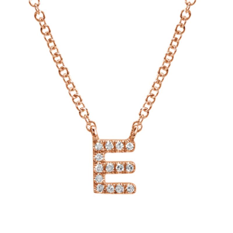 14K Gold Pave Diamond Initial Necklace E / Rose Gold Izakov Diamonds + Fine Jewelry