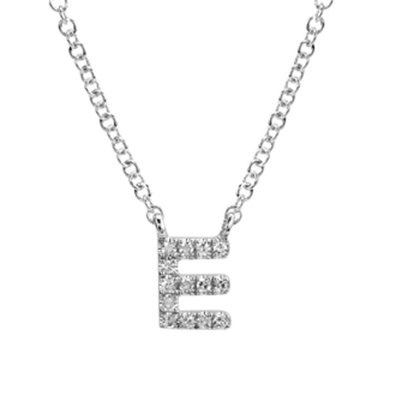 14K Gold Pave Diamond Initial Necklace E / White Gold Izakov Diamonds + Fine Jewelry