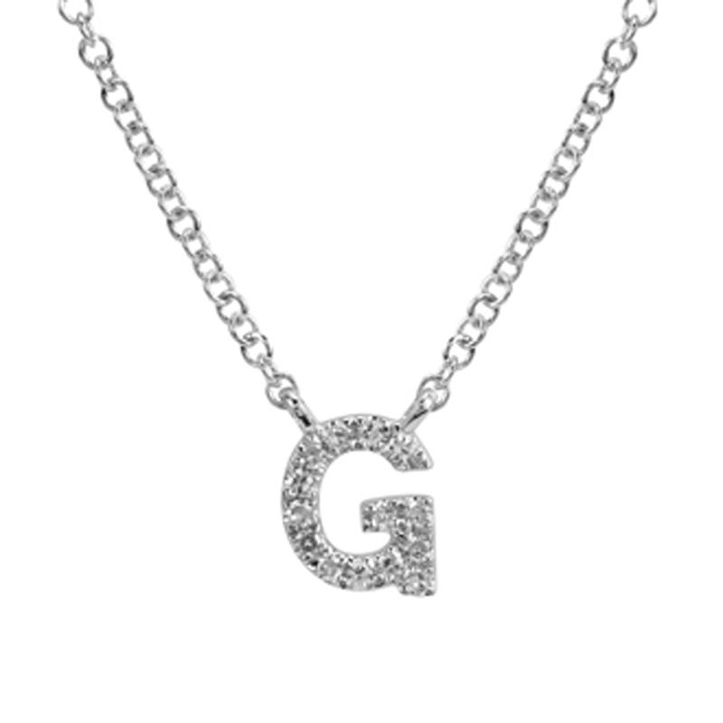 14K Gold Pave Diamond Initial Necklace G / White Gold Izakov Diamonds + Fine Jewelry