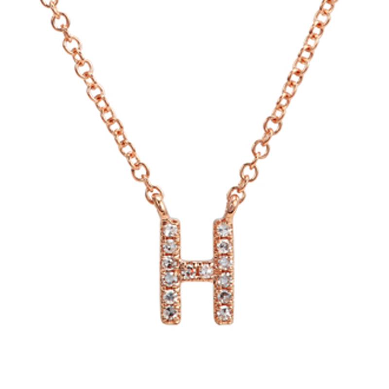 14K Gold Pave Diamond Initial Necklace H / Rose Gold Izakov Diamonds + Fine Jewelry