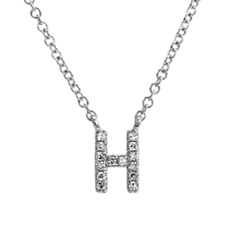 14K Gold Pave Diamond Initial Necklace H / White Gold Izakov Diamonds + Fine Jewelry