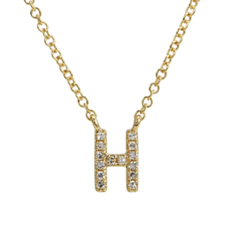 14K Gold Pave Diamond Initial Necklace H / Yellow Gold Izakov Diamonds + Fine Jewelry