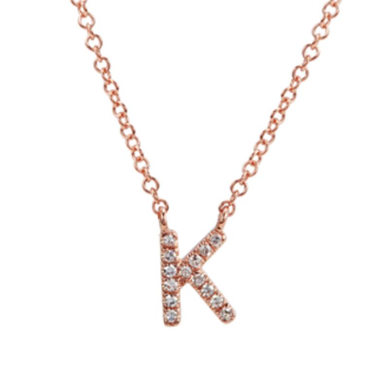 14K Gold Pave Diamond Initial Necklace K / Rose Gold Izakov Diamonds + Fine Jewelry