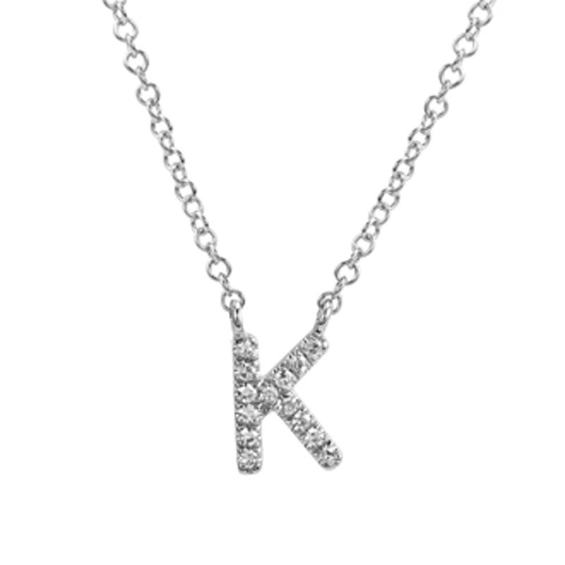 14K Gold Pave Diamond Initial Necklace K / White Gold Izakov Diamonds + Fine Jewelry
