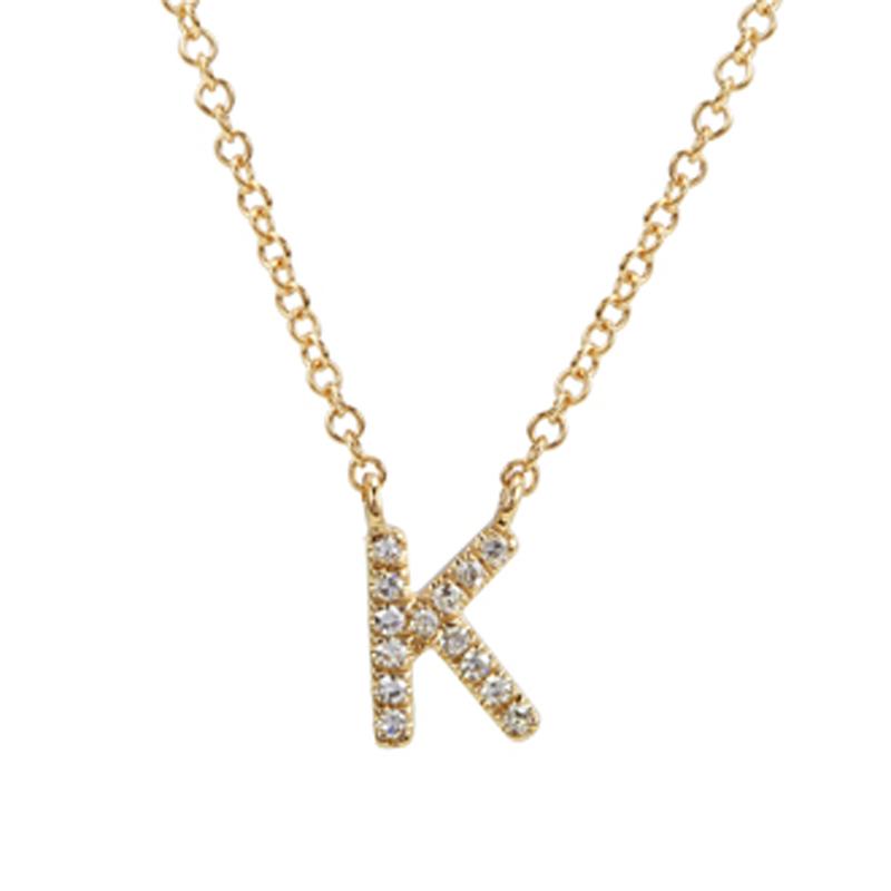 14K Gold Pave Diamond Initial Necklace K / Yellow Gold Izakov Diamonds + Fine Jewelry