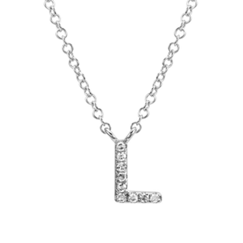 14K Gold Pave Diamond Initial Necklace L / White Gold Izakov Diamonds + Fine Jewelry